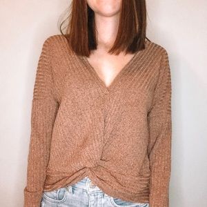 Free Kisses Taupe Wrap Sweater